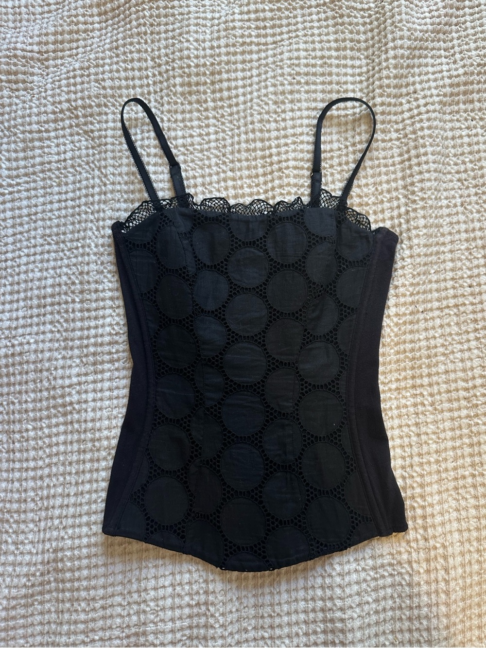 Black Lace-Trim Circle Detail Spaghetti Strap Corset Camisole